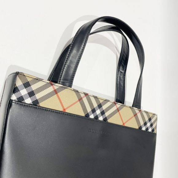 BURBERRY Tote Bag London Logo Partial Check Square Type Women's Black 20502596 - Picture 8 of 15